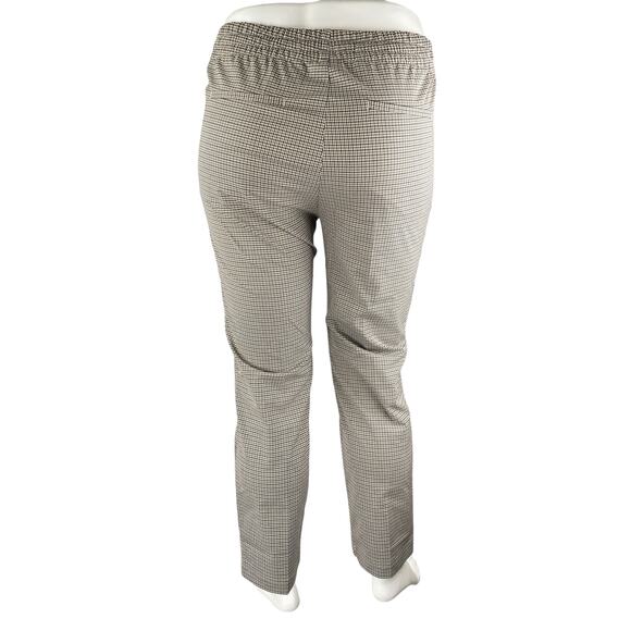 H&M Cream Plaid Checkered High Rise Drawstring Skinny Ankle Trousers Pants Sz L - Picture 2 of 4
